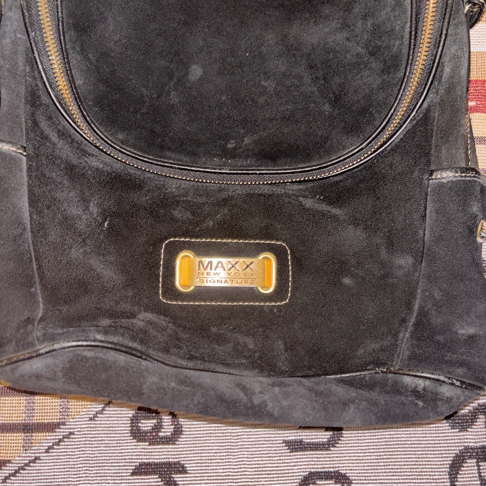 Maxx New York Black Suede Men's Backpack with Gold Accent